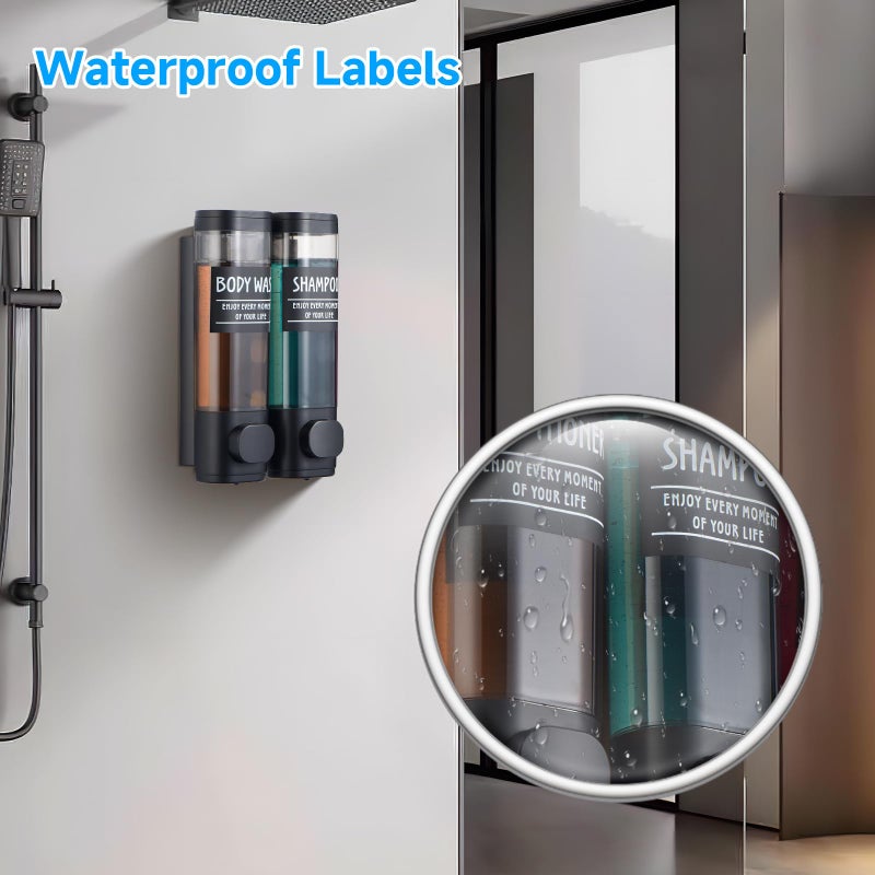 GlintGath Shampoo and Conditioner Dispenser GlintGath Shower Dispenser 2 Chamber No Drill Shampoo Dispenser for Shower Wall Mounted Shower Soap Dispenser for Bathroom Hotel 2 * 300ML Matte Black - Image 2